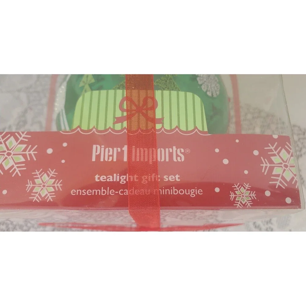 Pier 1 Imports Christmas Gift Set Glass Ornament Candleholder Five Tealights New